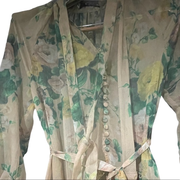 O.P.T. Cosmia Beige Floral Print Tiered Ruffled Midi Dress. Size Small - Picture 8 of 10